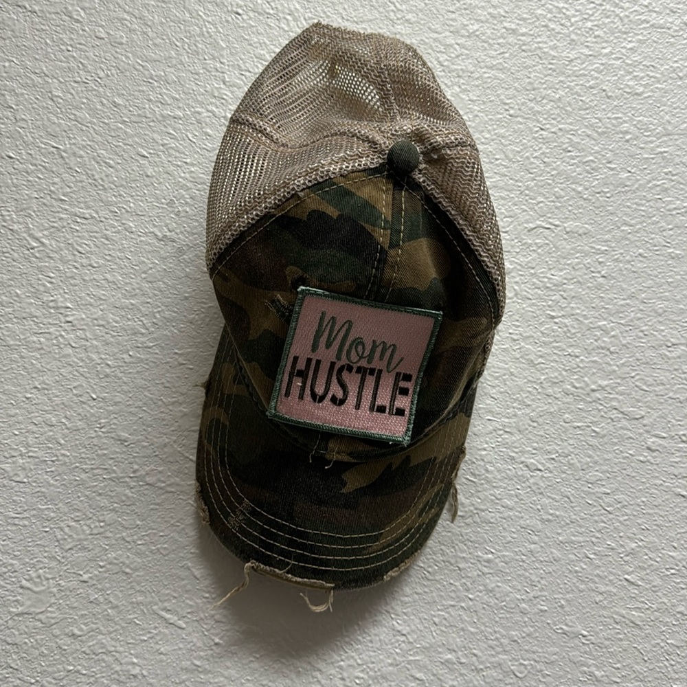 Judith March Mom Hustle Distressed Camo Hat- New
